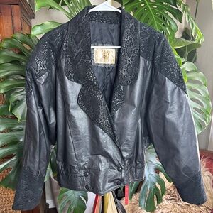 VINTAGE Genuine Black Leather Jacket with Suede Accents